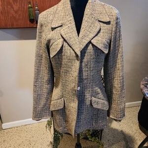 Stunning tweed leather jacket blazer